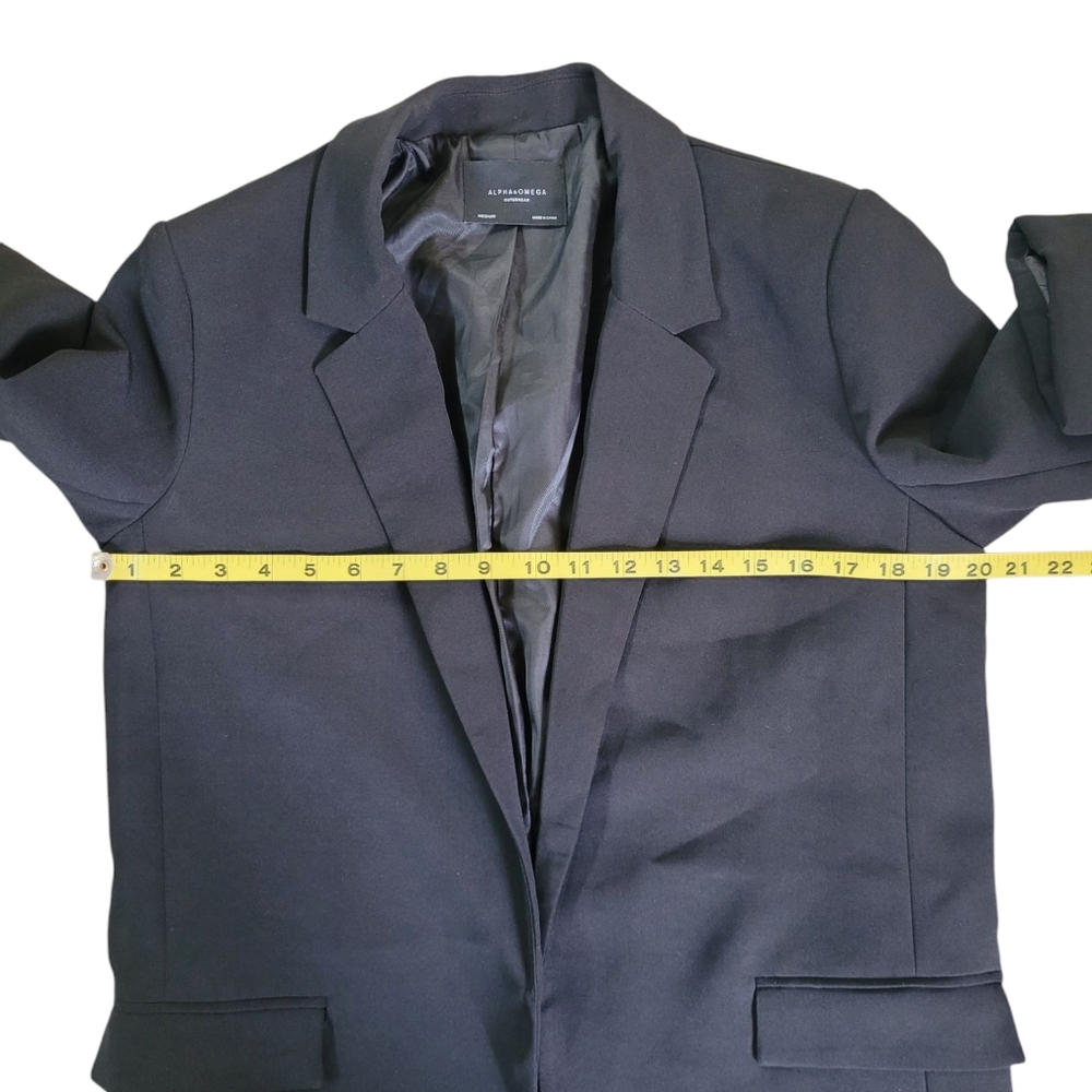 ALPHA & OMEGA Outerwear Black Open Front 3/4 Sleeve Blazer Jacket Size M - Picture 9 of 16